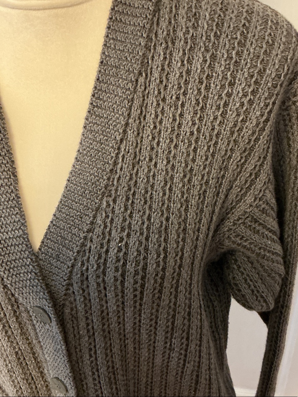 Cozy Ribbed Gray V-Neck Button Cardigan - Picture 2 of 5